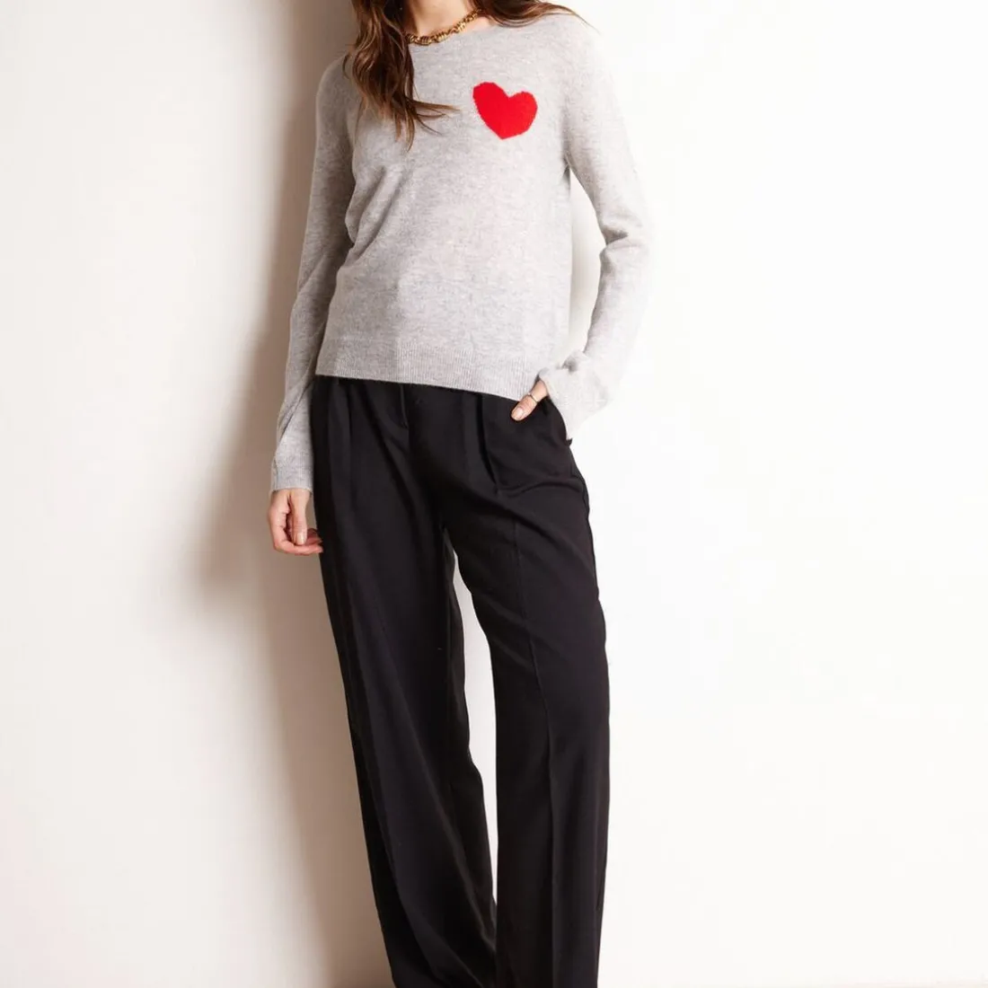 Pull col rond love heritage femme ZAPHIRA en cachemire gris perle