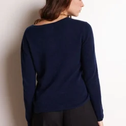 Pull col rond love heritage femme ZAPHIRA en cachemire bleu marine