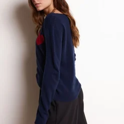 Pull col rond love heritage femme ZAPHIRA en cachemire bleu marine