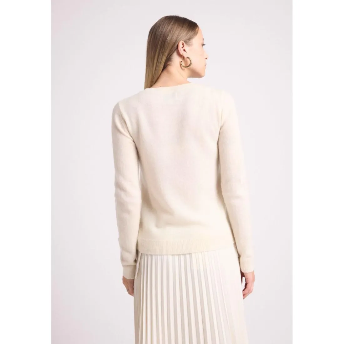 Pull col rond love heritage ZAPHIRA en cachemire blanc et cœur rose