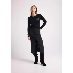 Pull col rond love heritage ZAPHIRA en cachemire noir et cœur dore