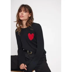 Pull col rond love heritage femme ZAPHIRA en cachemire noir