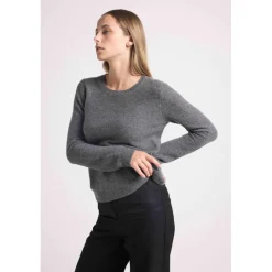 Pull col rond mailles plates JULIETTE en cachemire gris