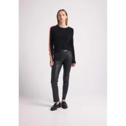 Pull col rond manches bandes arc en ciel SALSA en cachemire noir