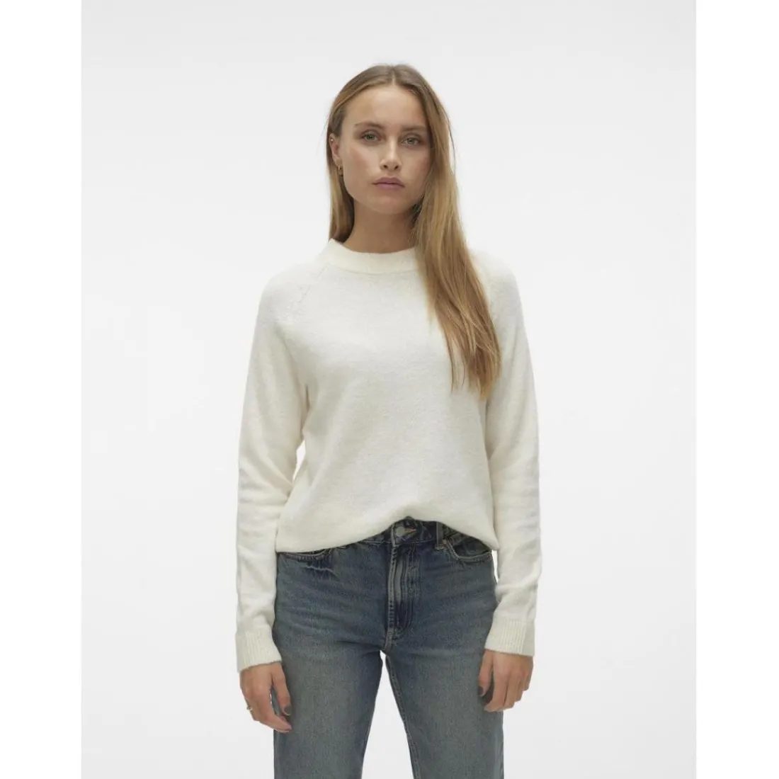 Pull col rond manches longues blanc Louise