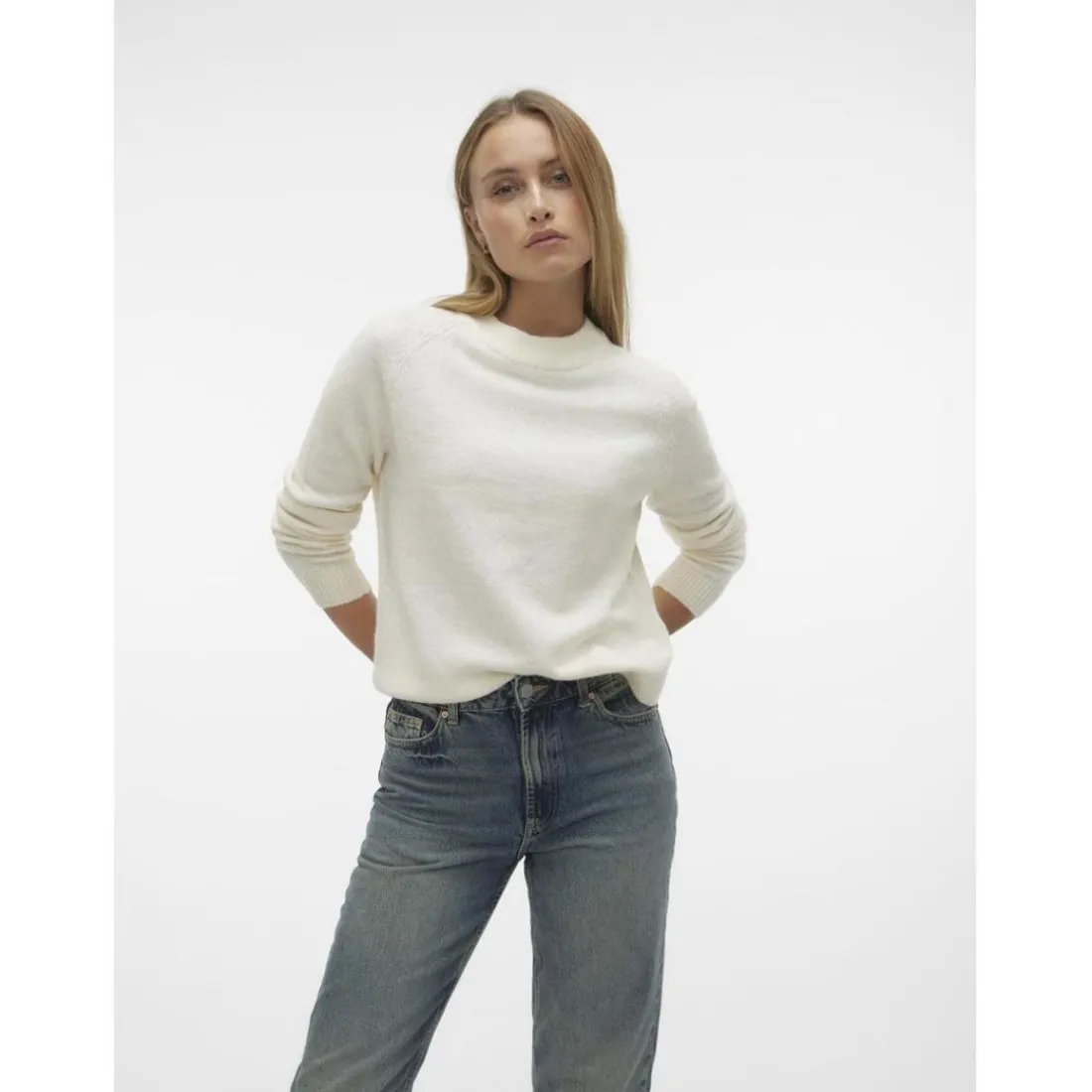 Pull col rond manches longues blanc Louise
