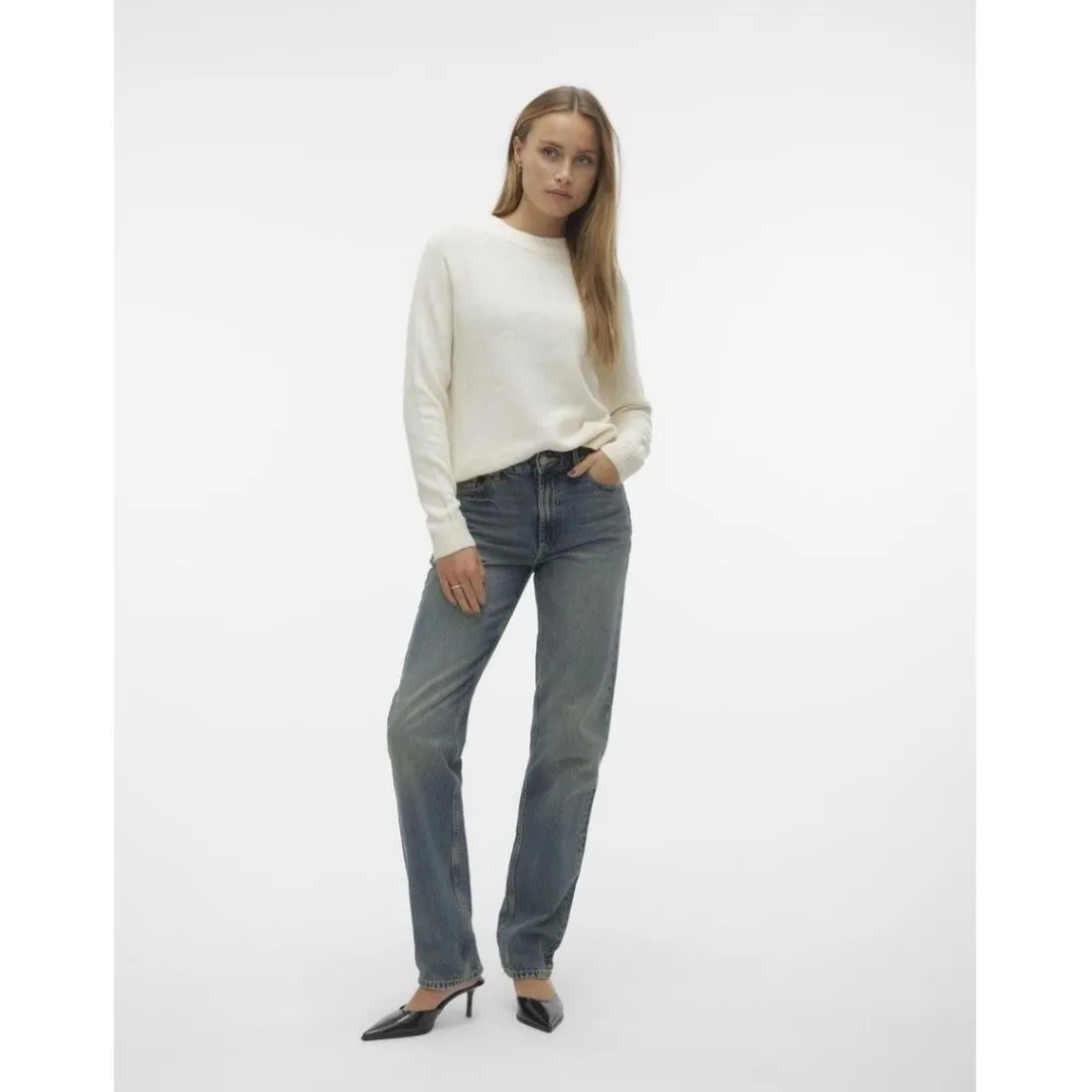 Pull col rond manches longues blanc Louise