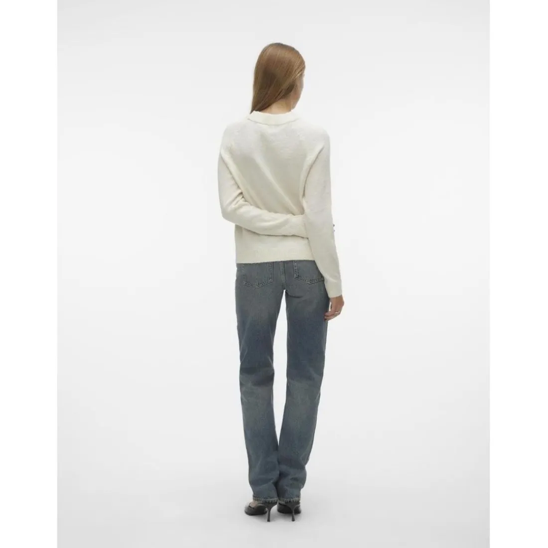 Pull col rond manches longues blanc Louise