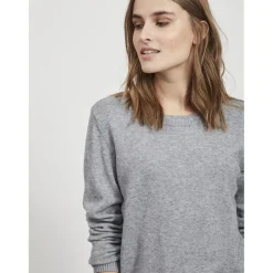 Pull col rond poignets côtelés gris en viscose Leah