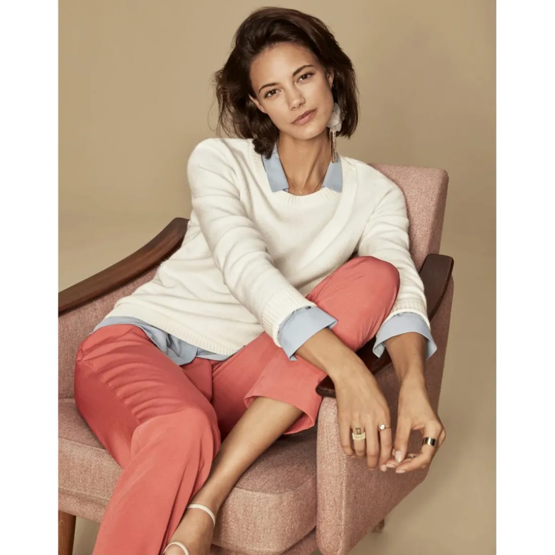 Pull col rond poignets côtelés blanc en viscose