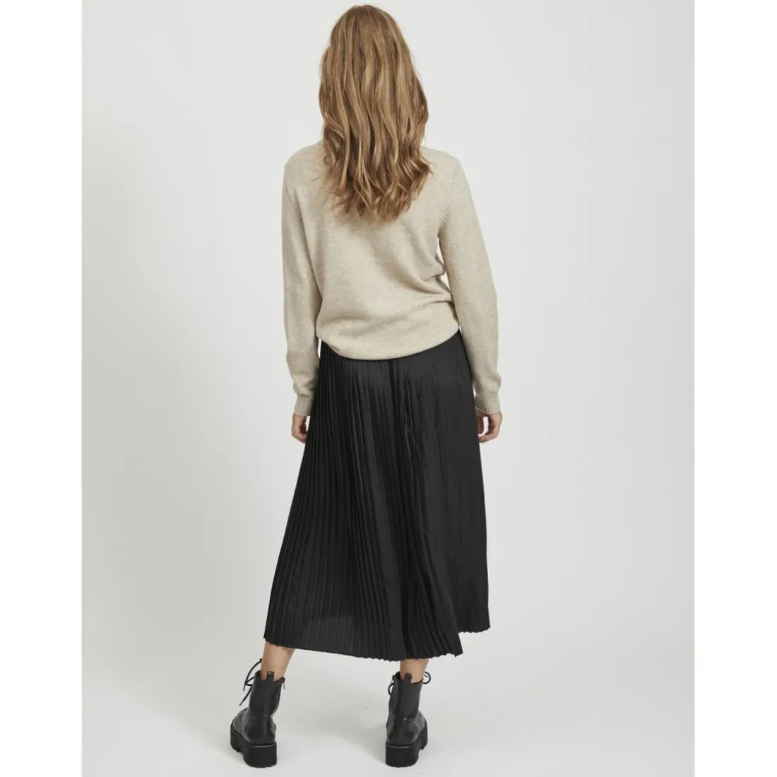 Pull col rond poignets côtelés marron en viscose Lara