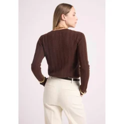 Pull col rond torsades MILENA en cachemire chocolat