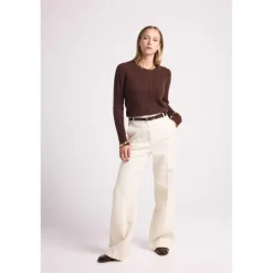 Pull col rond torsades MILENA en cachemire chocolat