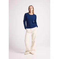 Pull col rond torsades RAPHAELLE en cachemire bleu marine