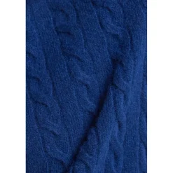 Pull col rond torsades RAPHAELLE en cachemire bleu marine
