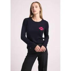 Pull col rond trefle en cœurs LUCKY en cachemire noir
