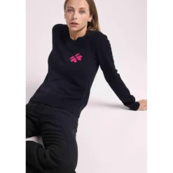 Pull col rond trefle en cœurs LUCKY en cachemire noir