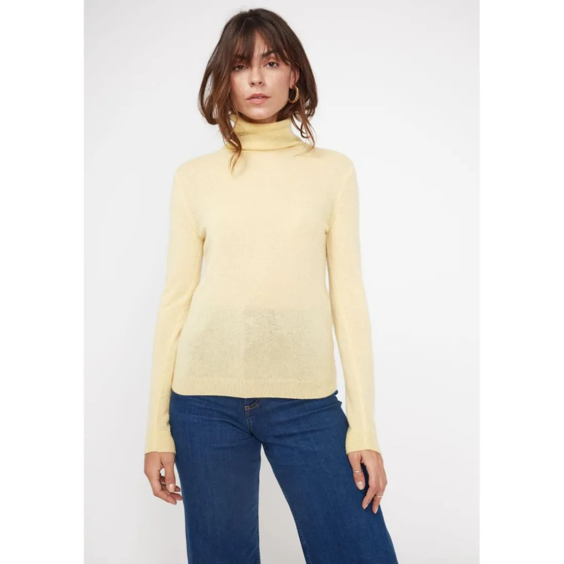 Pull col roule femme ZOE en cachemire jaune