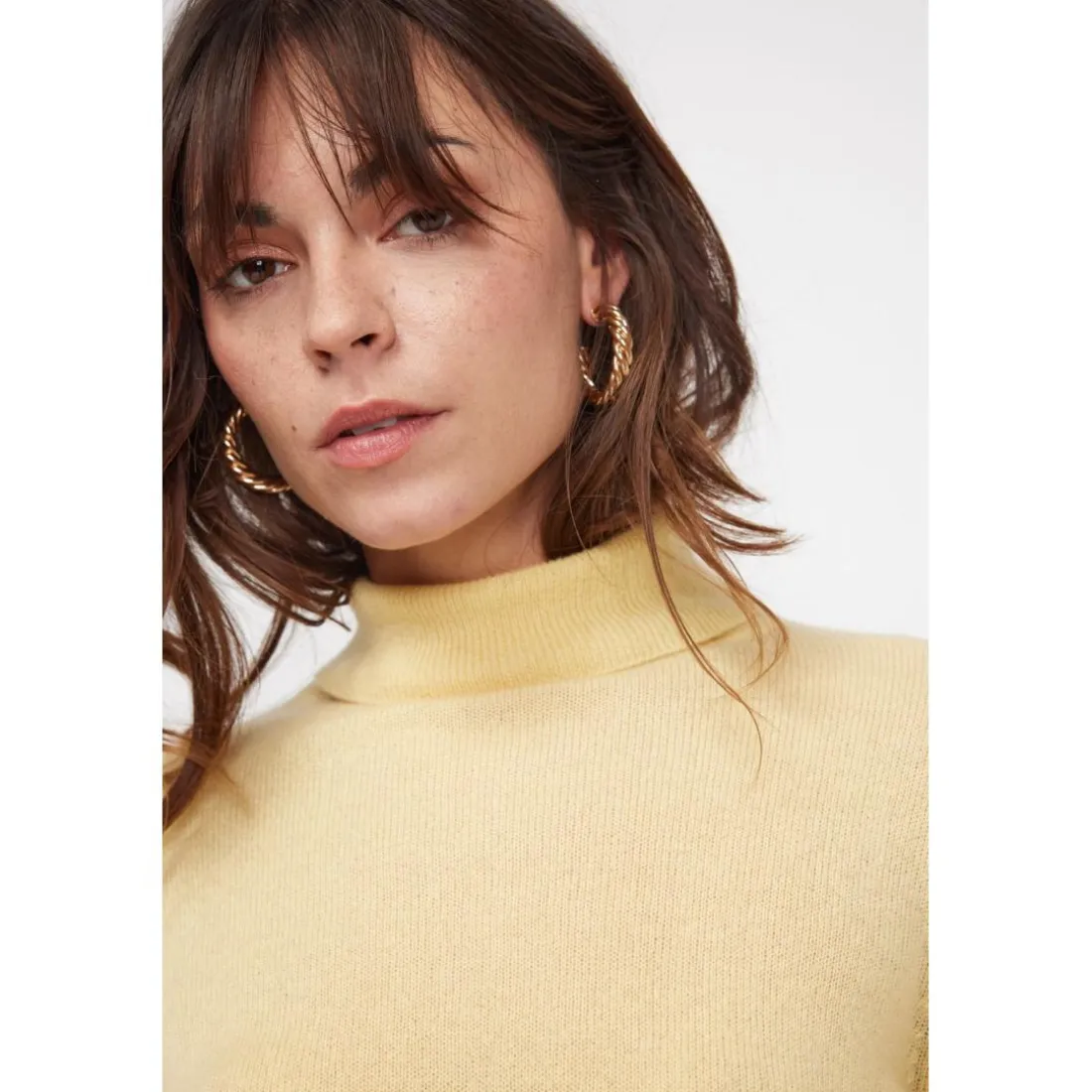Pull col roule femme ZOE en cachemire jaune