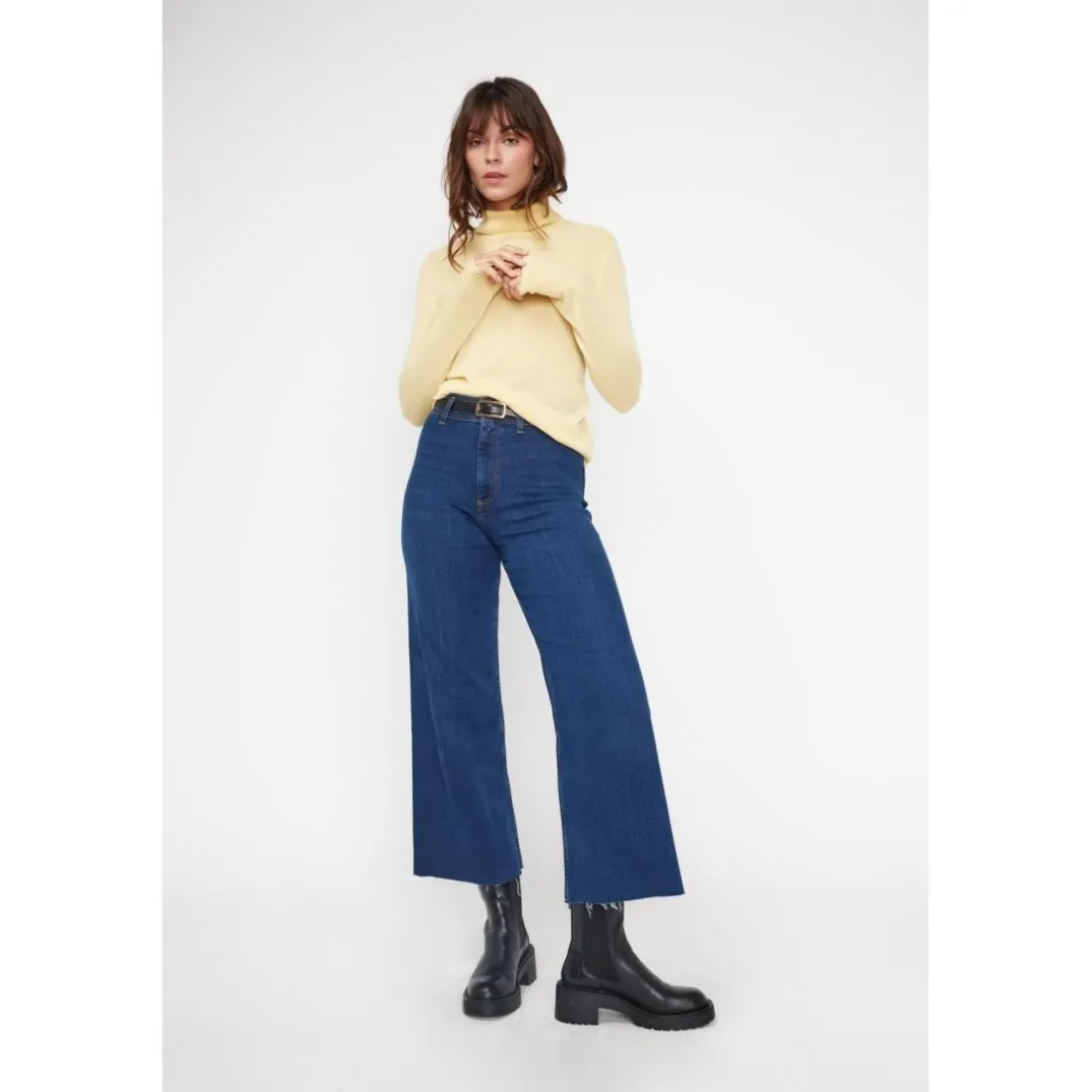 Pull col roule femme ZOE en cachemire jaune
