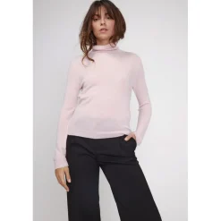 Pull col roule femme ZOE en cachemire rose perle