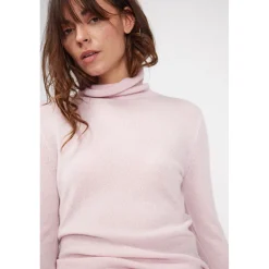 Pull col roule femme ZOE en cachemire rose perle