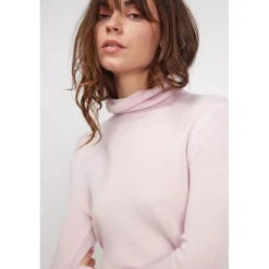Pull col roule femme ZOE en cachemire rose perle