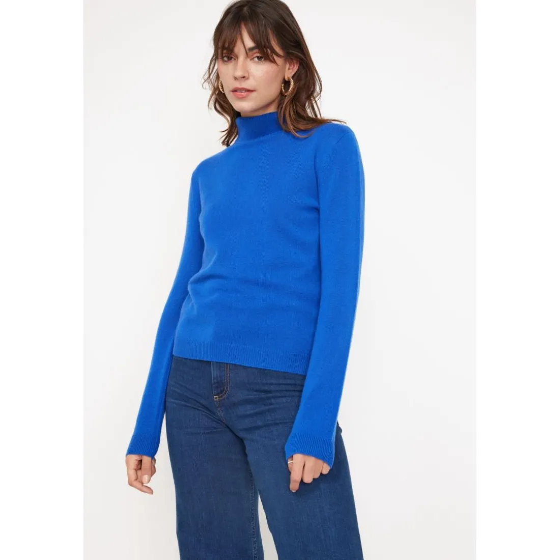 Pull col roule femme ZOE en cachemire bleu flashy
