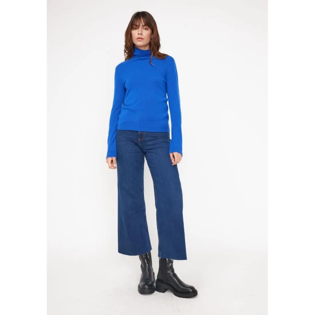 Pull col roule femme ZOE en cachemire bleu flashy