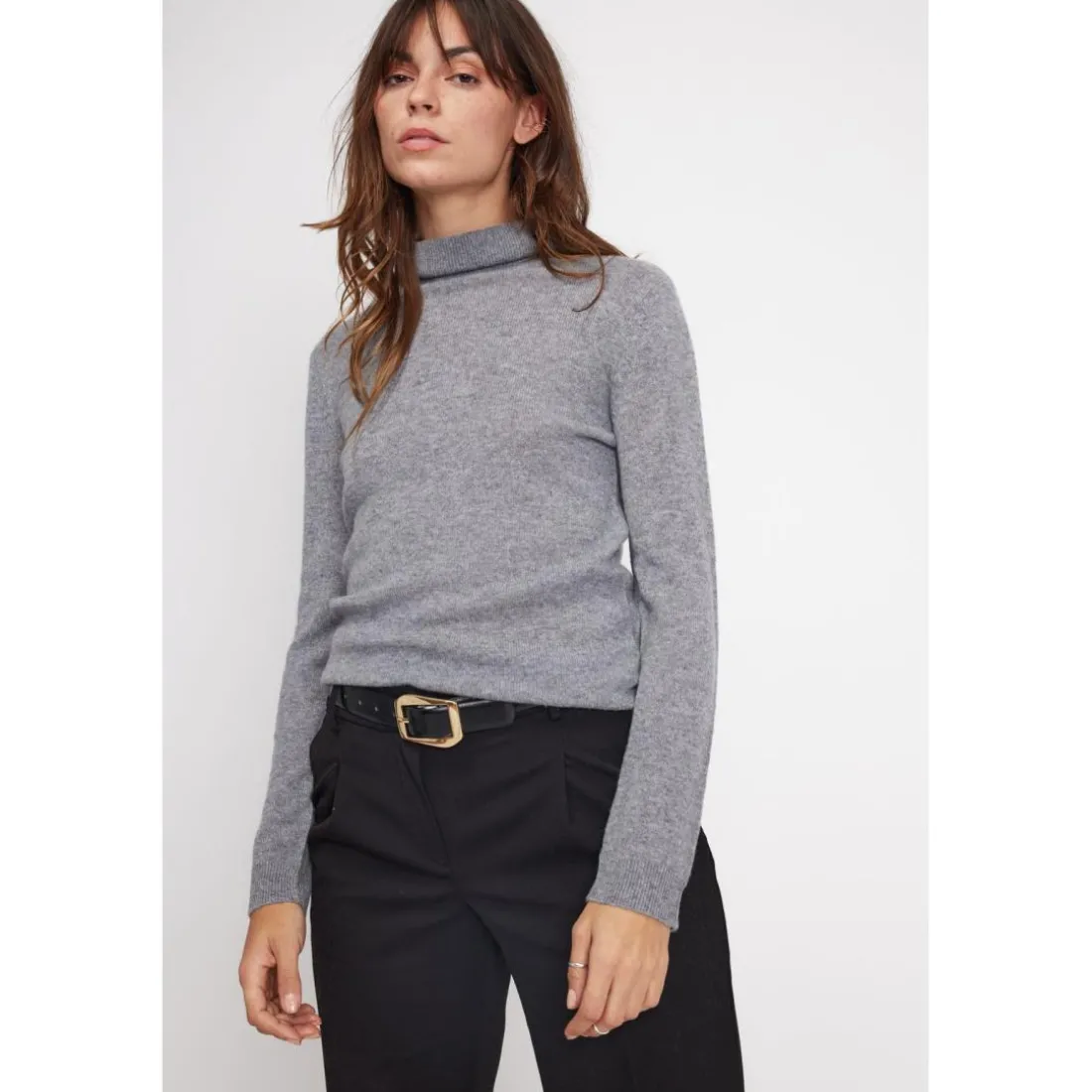 Pull col roule femme ZOE en cachemire gris fonce