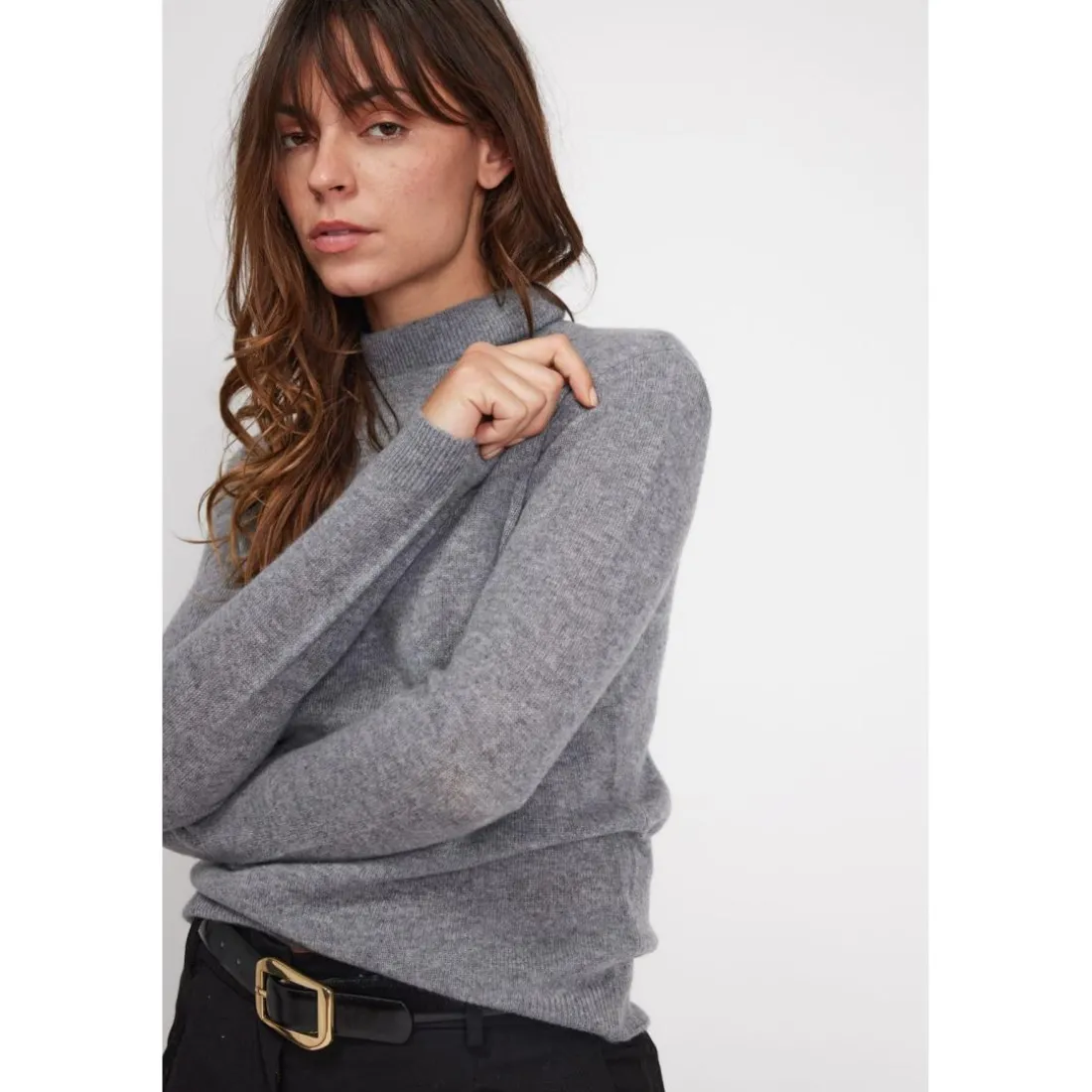 Pull col roule femme ZOE en cachemire gris fonce