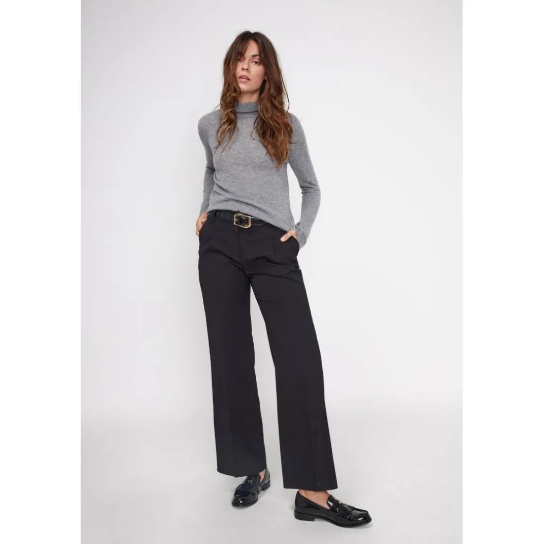 Pull col roule femme ZOE en cachemire gris fonce