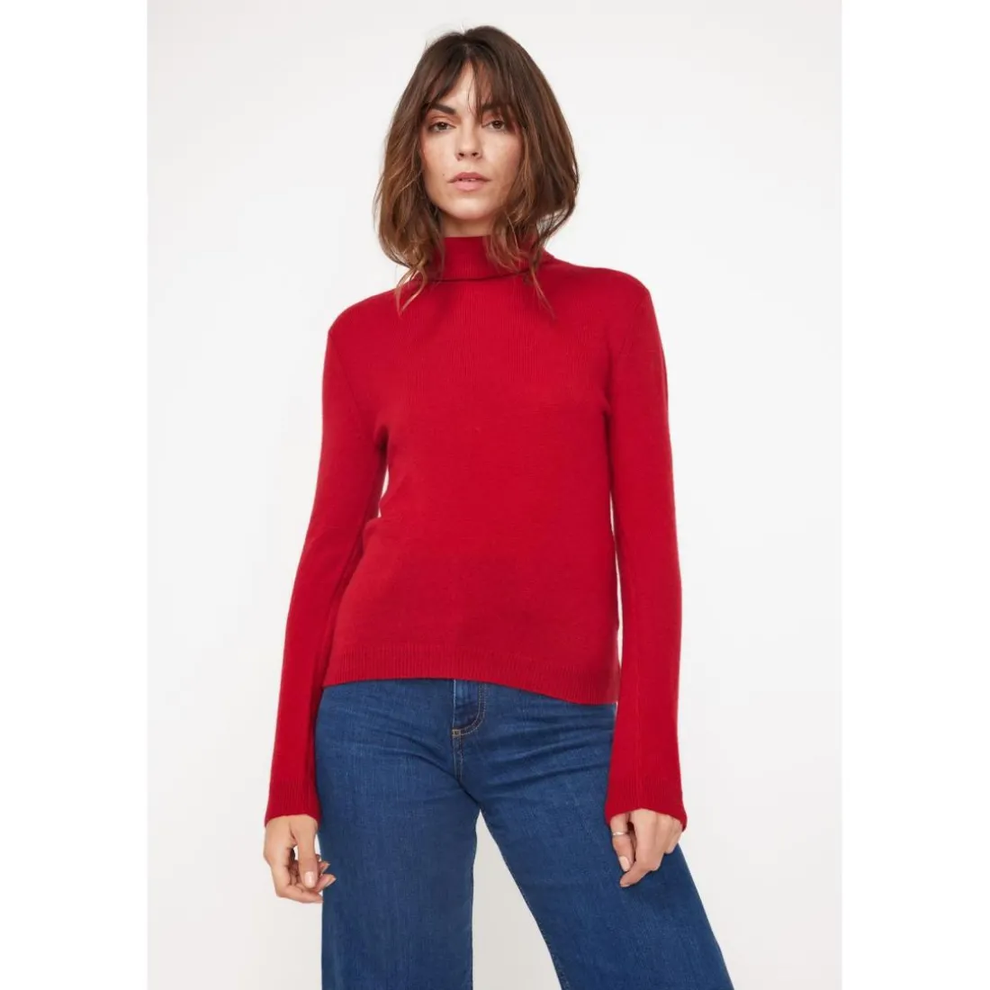 Pull col roule femme ZOE en cachemire rouge