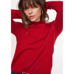 Pull col roule femme ZOE en cachemire rouge
