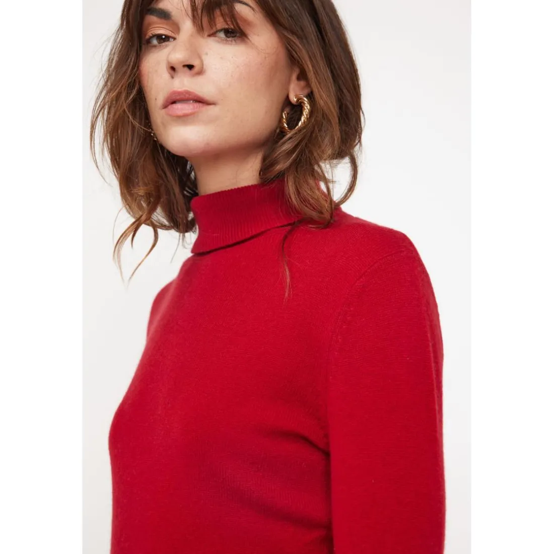 Pull col roule femme ZOE en cachemire rouge