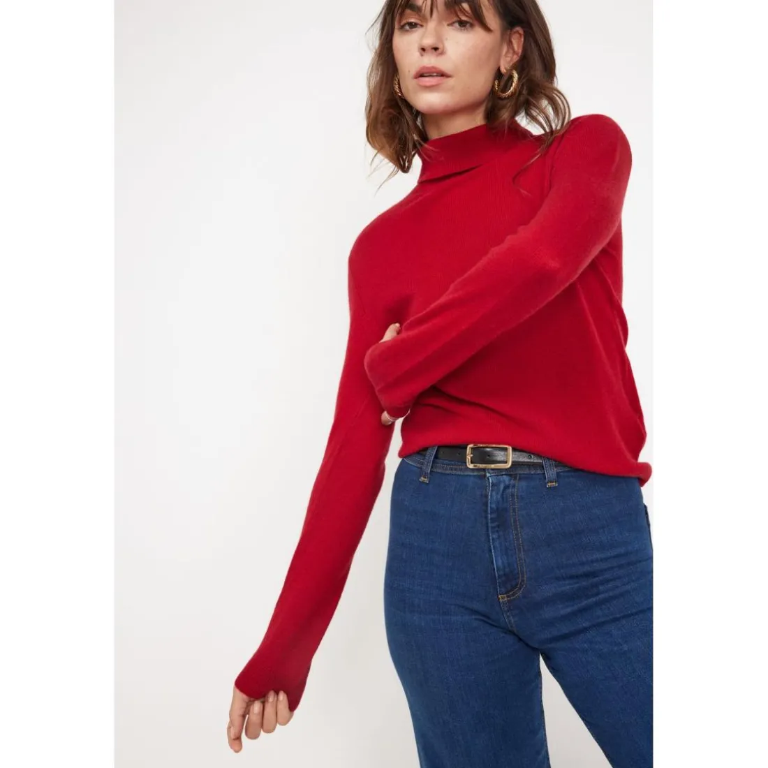 Pull col roule femme ZOE en cachemire rouge