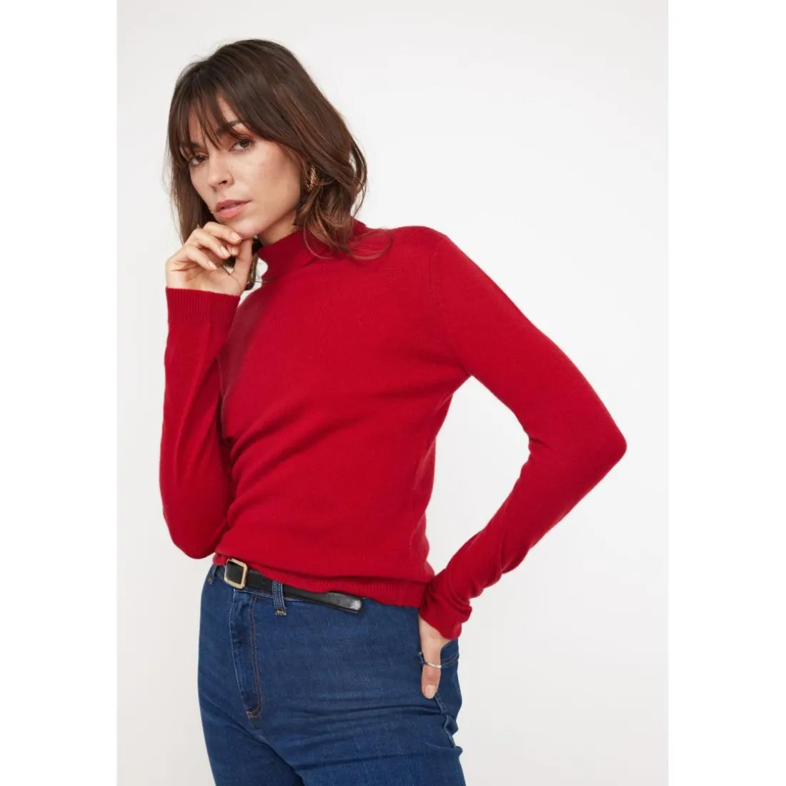 Pull col roule femme ZOE en cachemire rouge