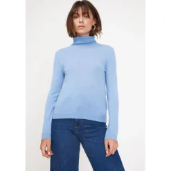 Pull col roule femme ZOE en cachemire bleu ciel
