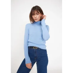 Pull col roule femme ZOE en cachemire bleu ciel