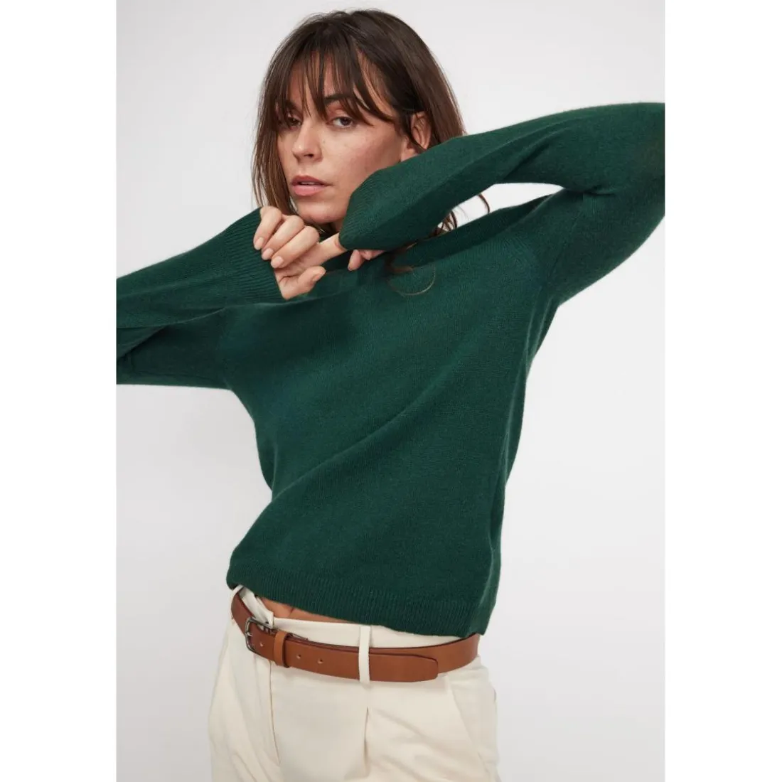 Pull col roule femme ZOE en cachemire vert sapin
