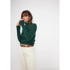 Pull col roule femme ZOE en cachemire vert sapin