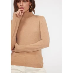 Pull col roule femme ZOE en cachemire beige