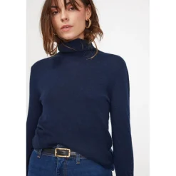 Pull col roule femme ZOE en cachemire bleu marine