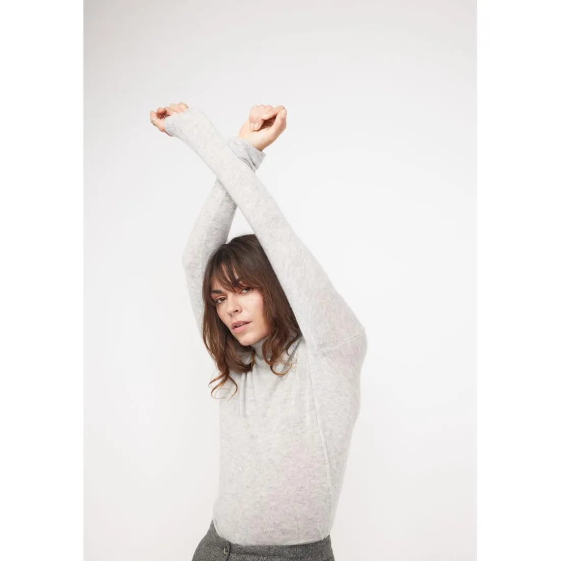 Pull col roule femme ZOE en cachemire gris perle
