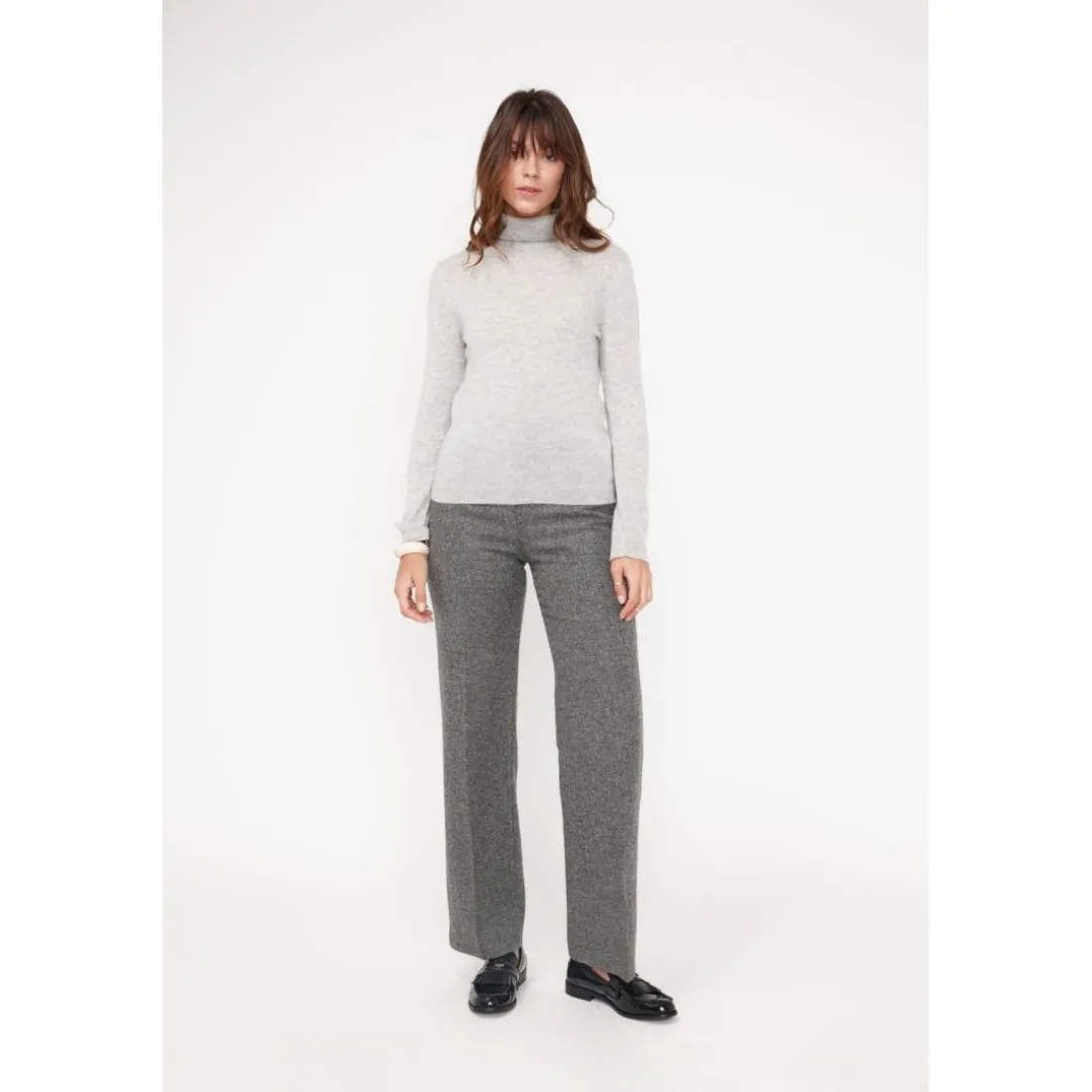 Pull col roule femme ZOE en cachemire gris perle
