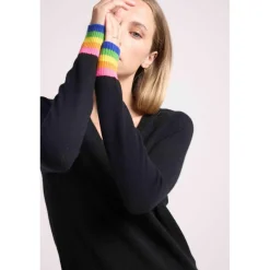 Pull col V arc en ciel rib ZORA en cachemire noir