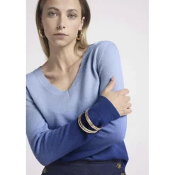 Pull col V dip dye ZIP ZIE en cachemire bleu