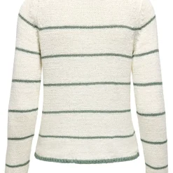 Pull Col V Geenas - Blanc cassé/ Vert Olive Tess