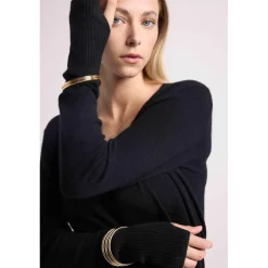 Pull col V manches mitaines ANNA en cachemire noir