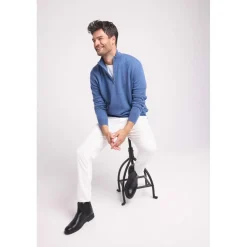 Pull col zippe montant homme ZALMAN en cachemire bleu jean
